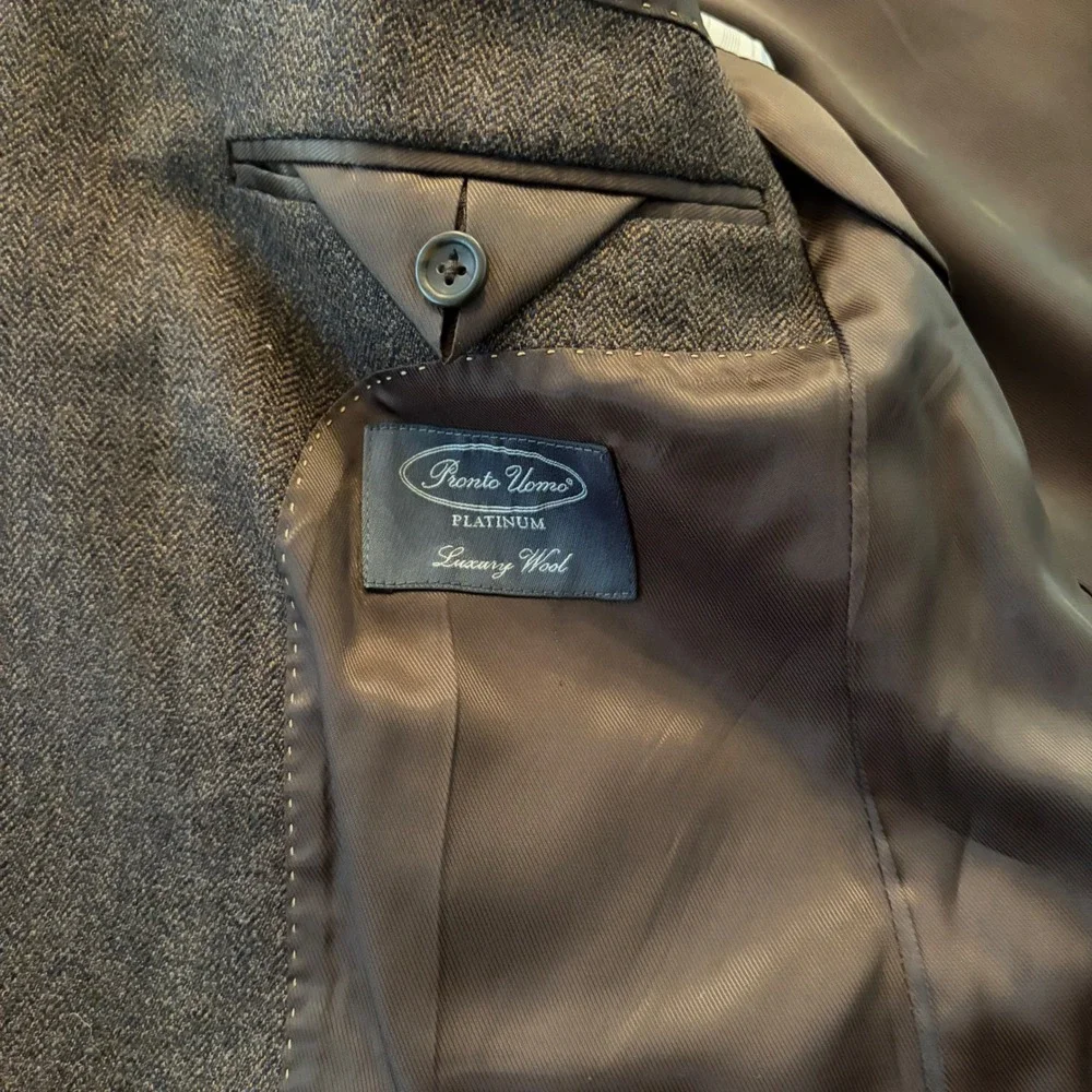 Pronto Uomo Platinum Luxury Wool Blazer Brown Herringbone Sport Coat 42 Regular